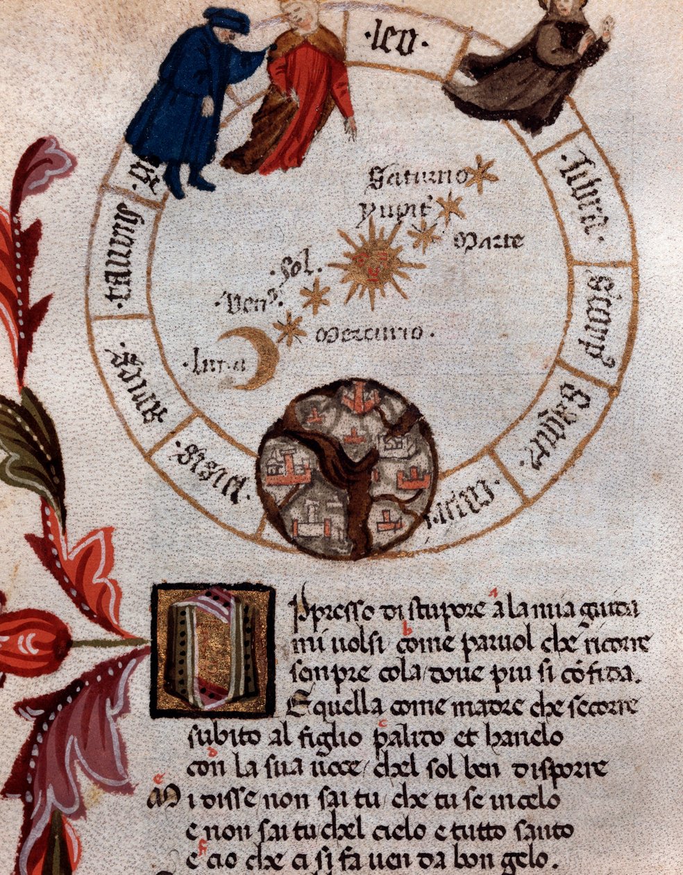 Representasjon av den italienske poeten Dante Alighieri og det ptolemaiske systemet - Miniatyr av Unknown artist