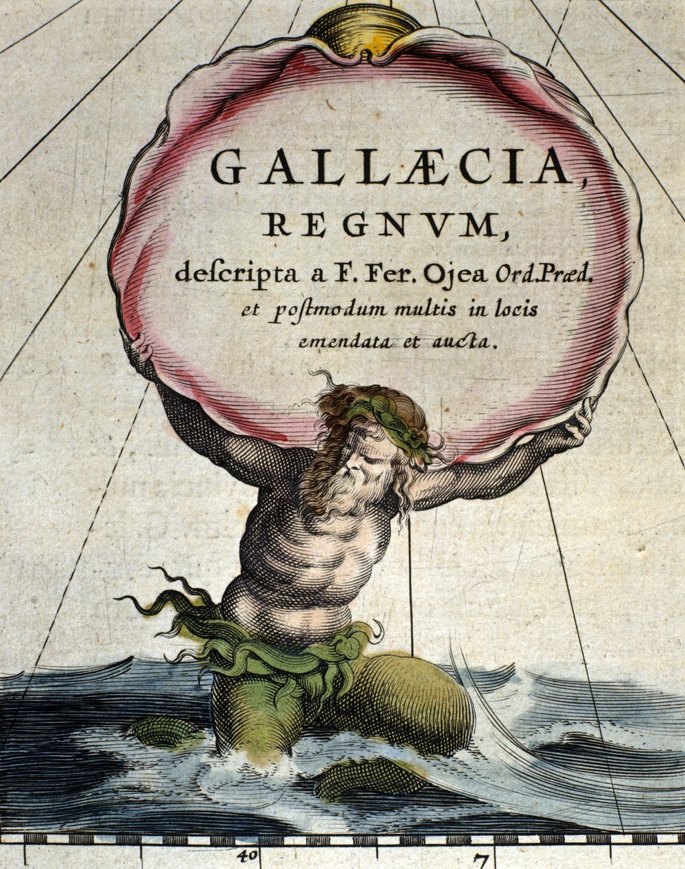 Representasjon av triton, legendarisk skapning halv mann mi fisk. Detalj av "Atlas novus" 1642 av Unknown artist