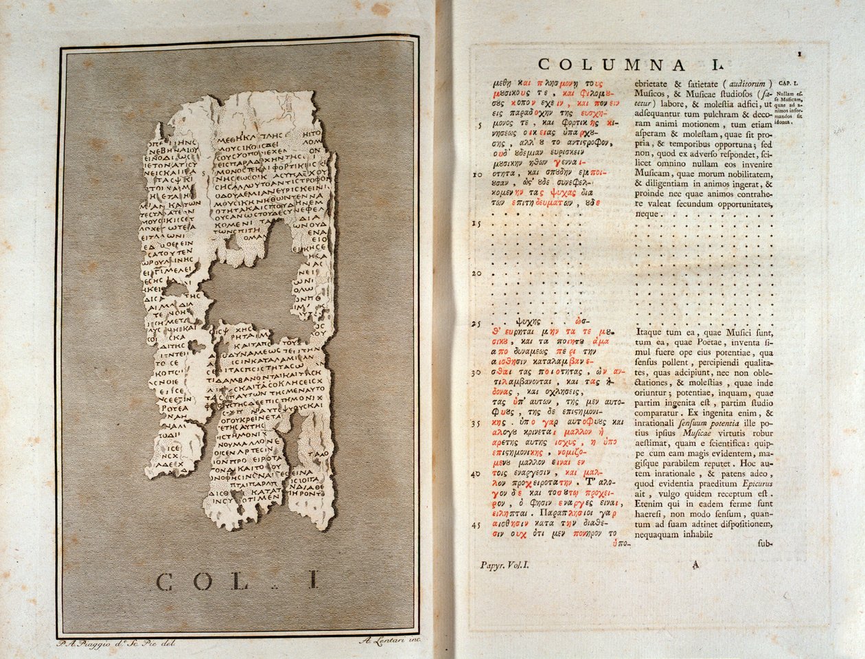 Reproduksjon av papyrusen til Herculanum av Philodema av Gadara (1793) av Unknown artist