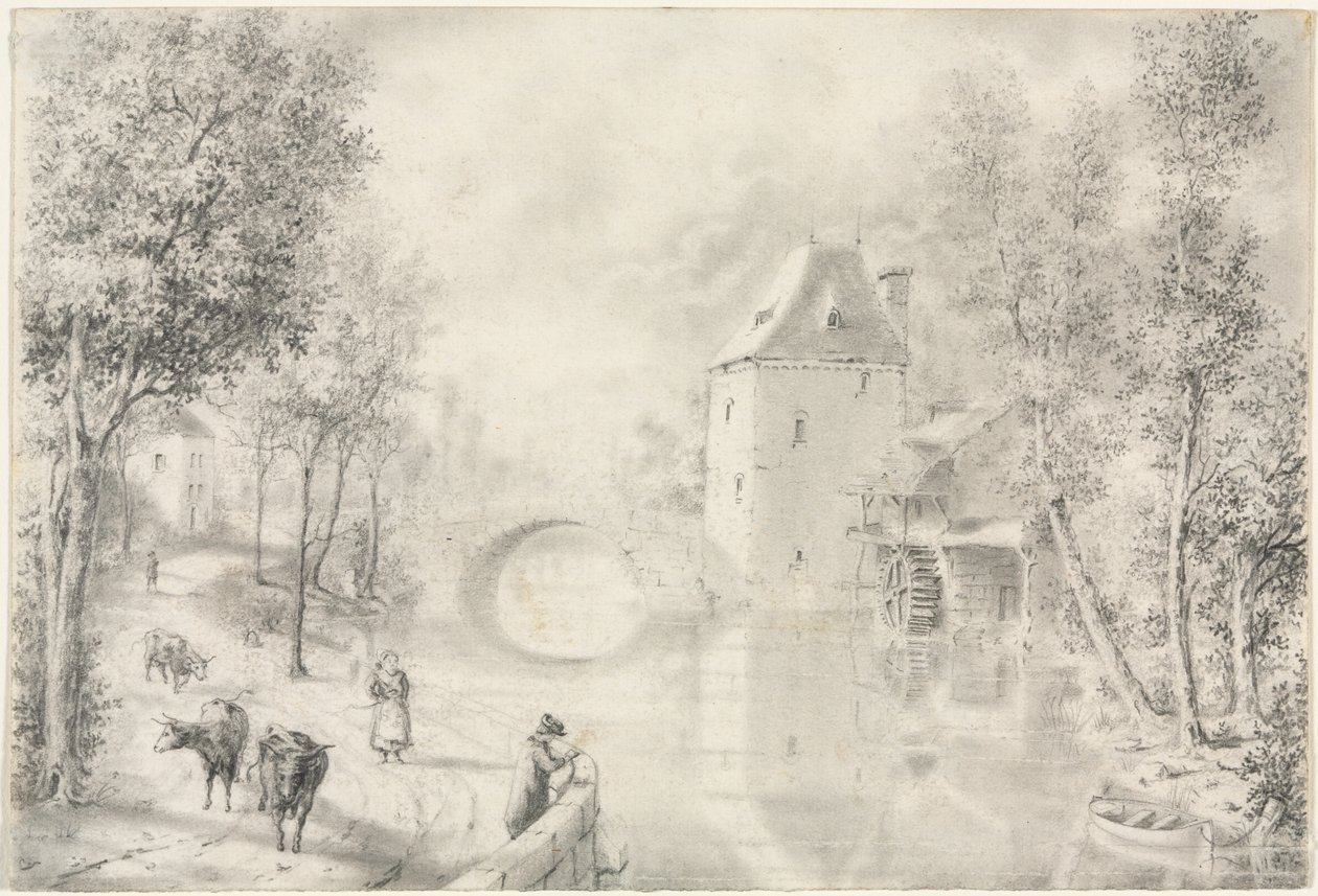 Vei ved den gamle broen av Unknown artist
