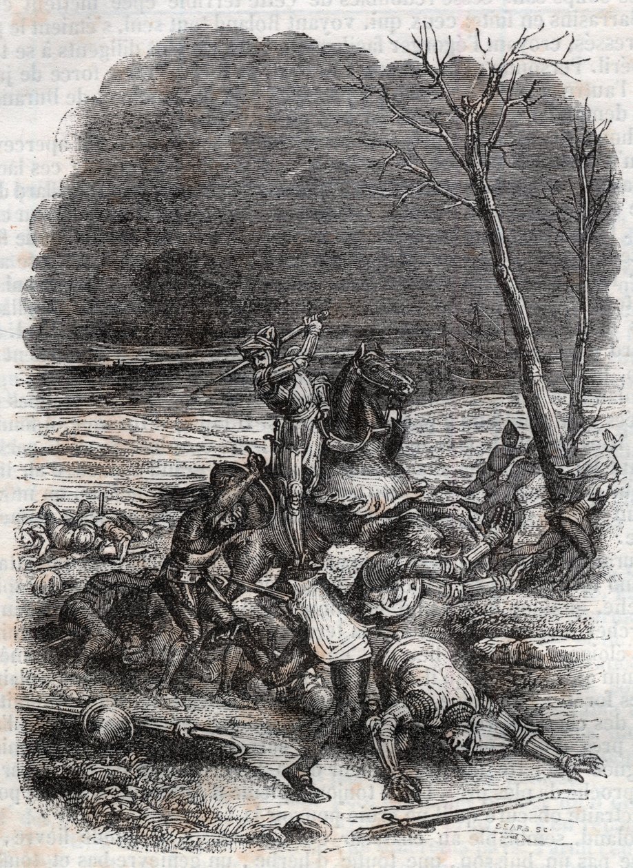 Roland massakrer folket i Cymosque - gravering av 1851 fra "" Furious Roland"" av Unknown artist