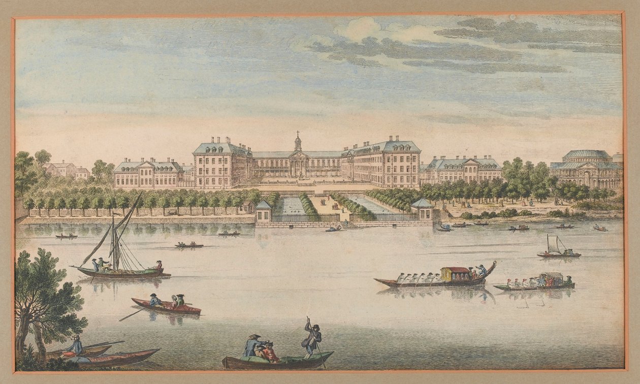 Royal Hospital Chelsea, utsikt fra elven, 1750 ca av Unknown