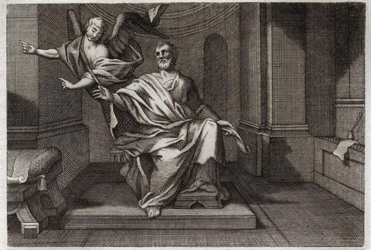 Royaumont Bibelen, Det nye testamente: Evangelisten Saint Matteus med engelen. Illustrasjon fra 1811. av Unknown artist