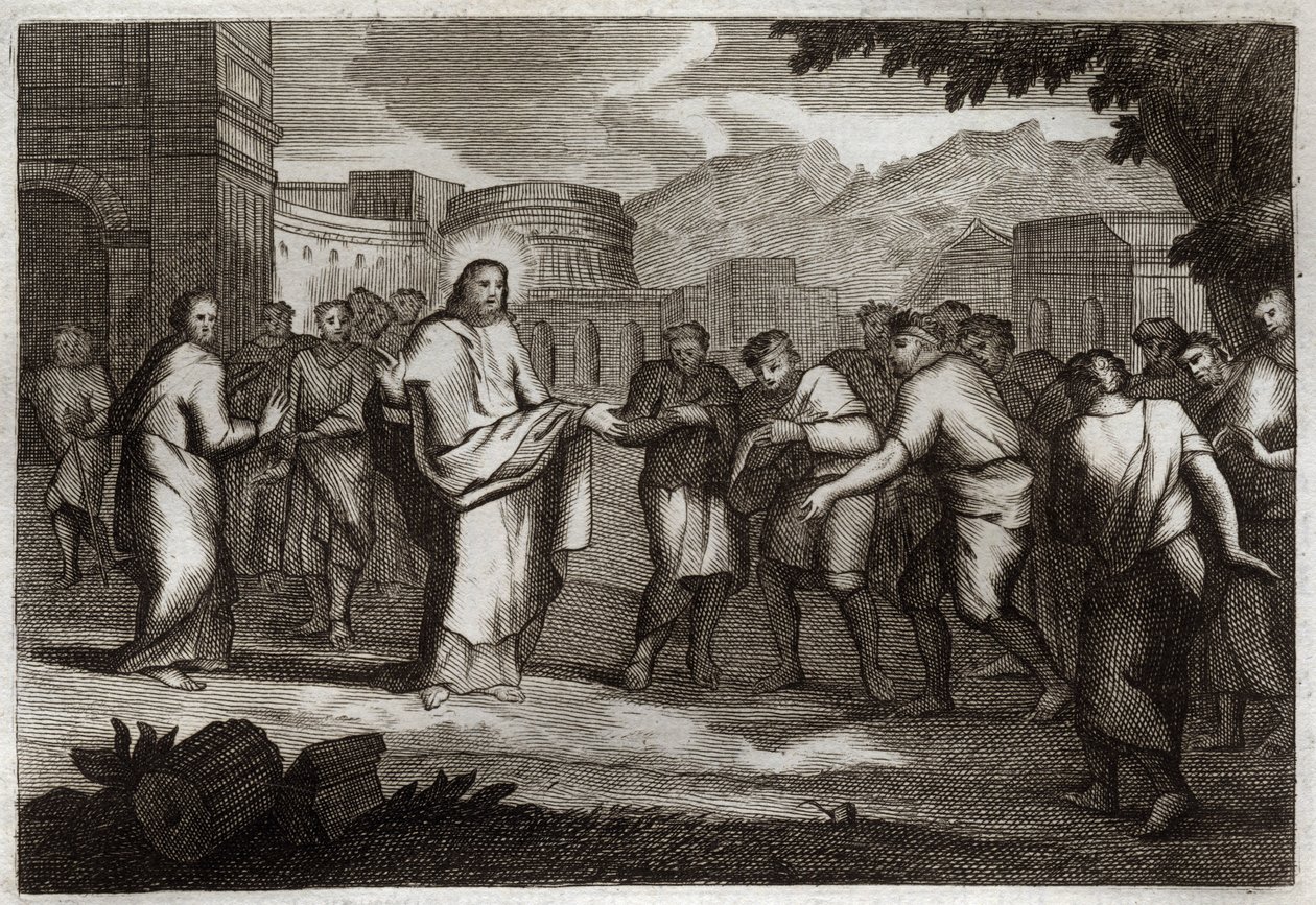 Royaumont Bibelen, Det nye testamente: De ti spedalske. Jesus Kristus kjemper ti spedalske. Illustrasjon fra 1811. av Unknown artist