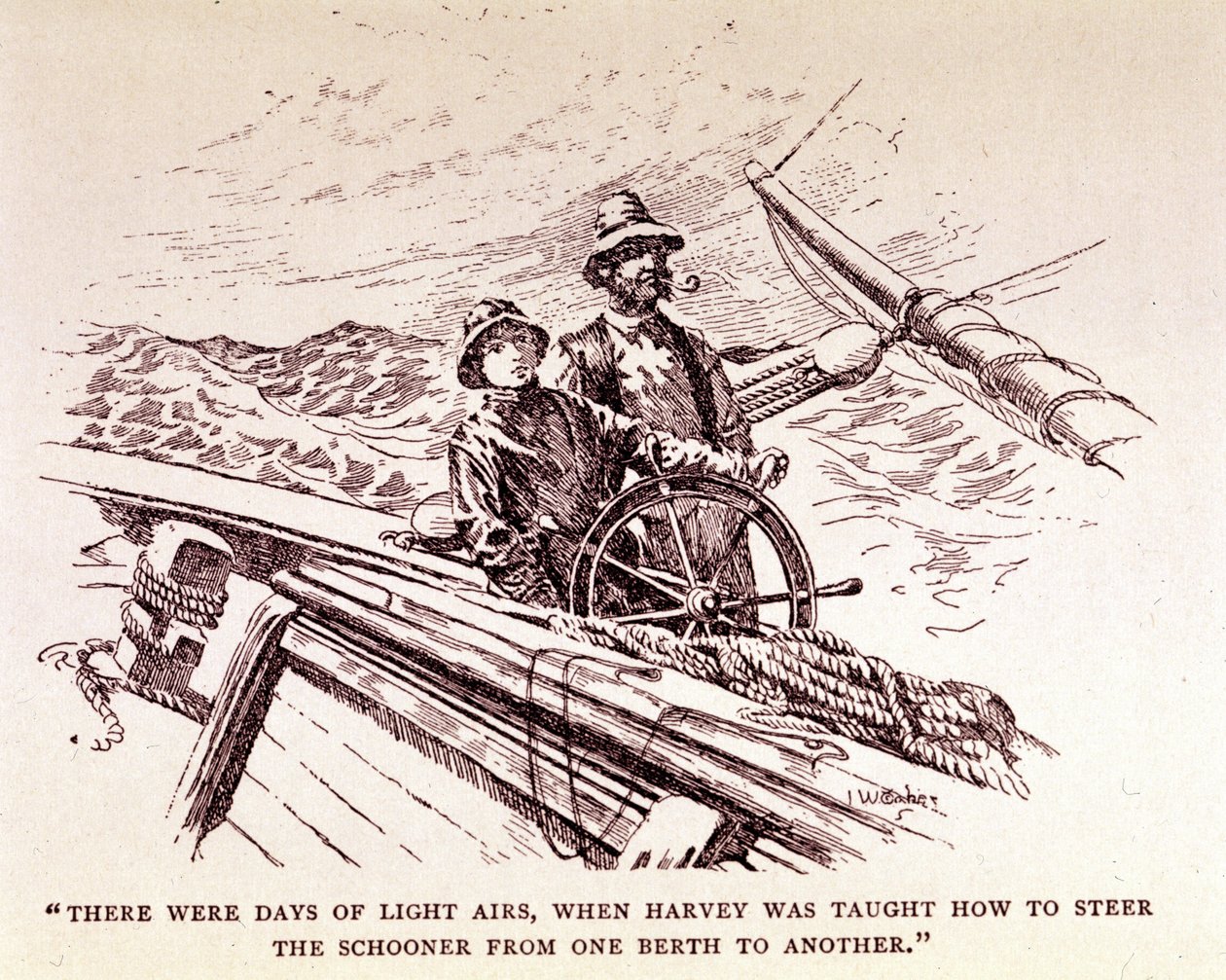 Rudyard Kipling: "Captains courageous", New York 1899 (gravering) av Unknown artist