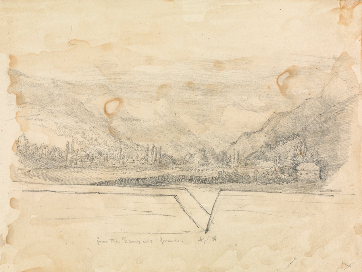 Landlig landskap med fjell i det fjerne av Unknown artist