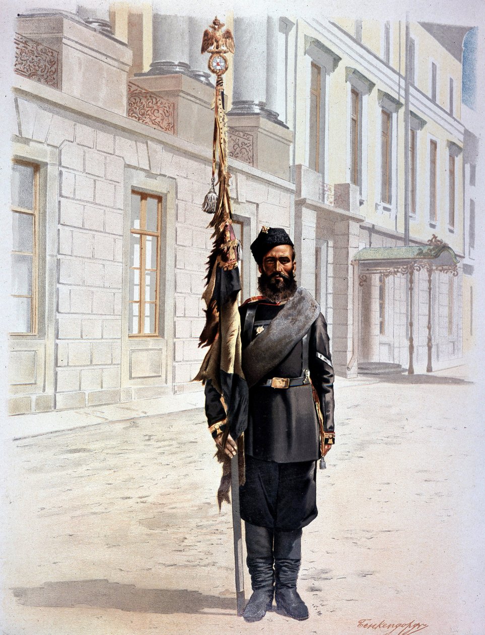 Russisk gardeflaggbærer under Nicholas II av Unknown artist