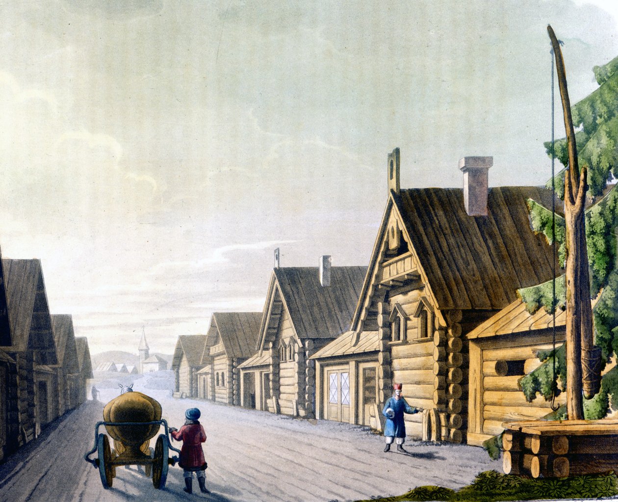 Russisk landsby på 1700-tallet. av Unknown artist
