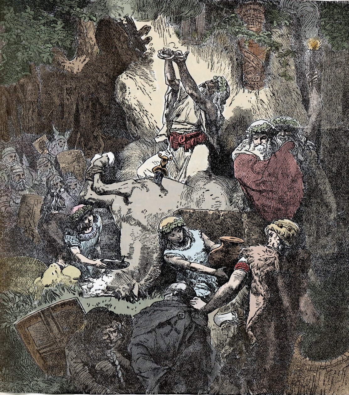 Ofre til Heathen Deities - Celtic Civilization: Sacrifice of a Horse to the Deities of Fertility av Unknown artist