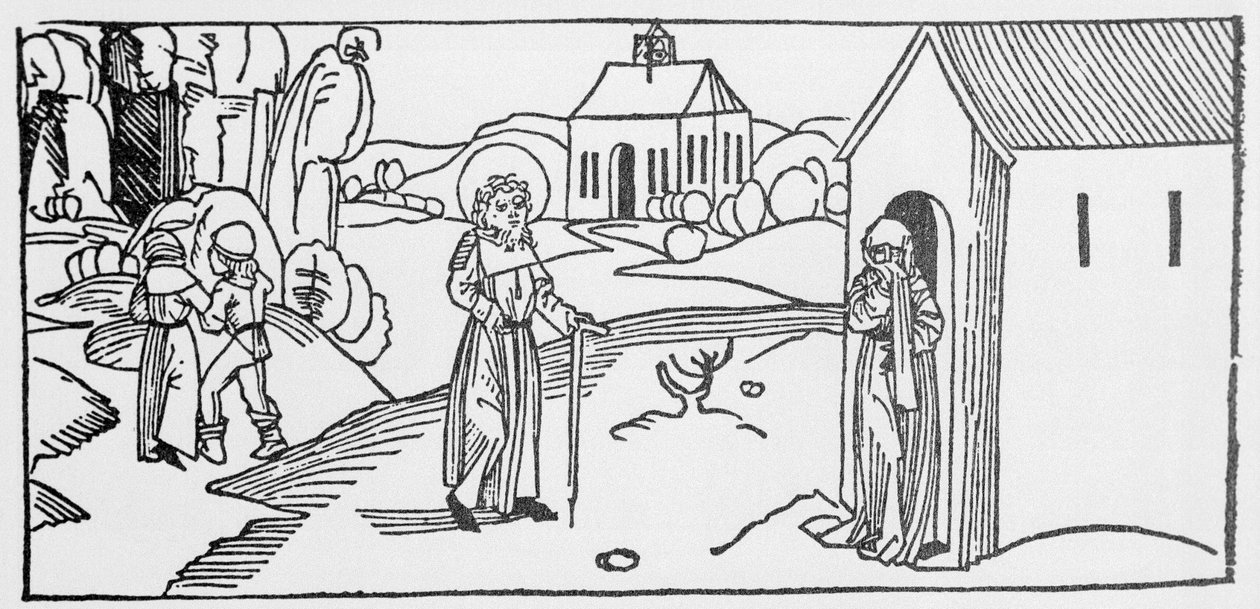 Hellig pastor. Gravering fra “Lives of the Saints - Summer part” (The Book of the Saint) av Jacobus (James) av Voragine (1228-1298). Lübeck 1488. av Unknown artist