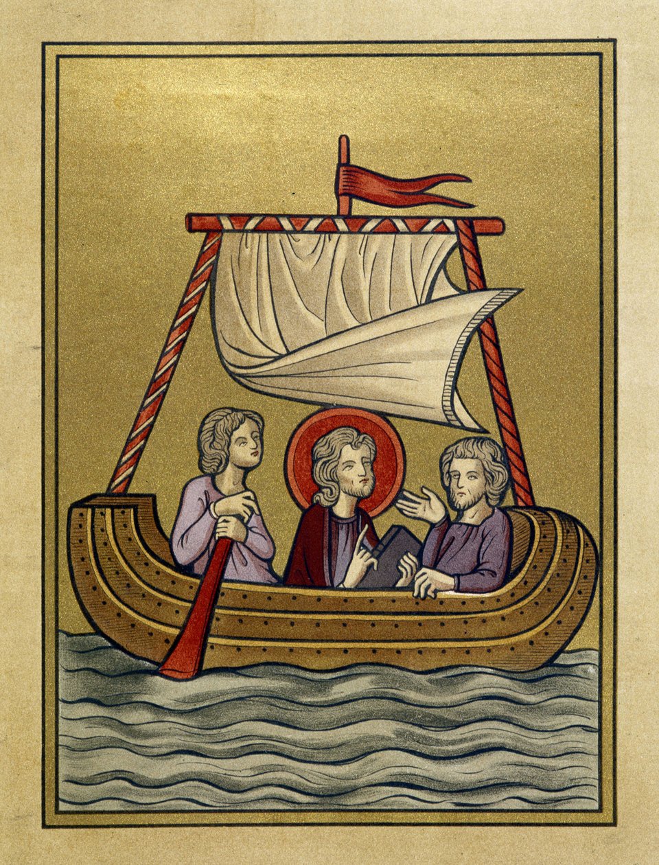 Saint Paul, Saint Sylvain (eller Silas) og Saint Timothy på en båt - fra miniatyr av Unknown artist