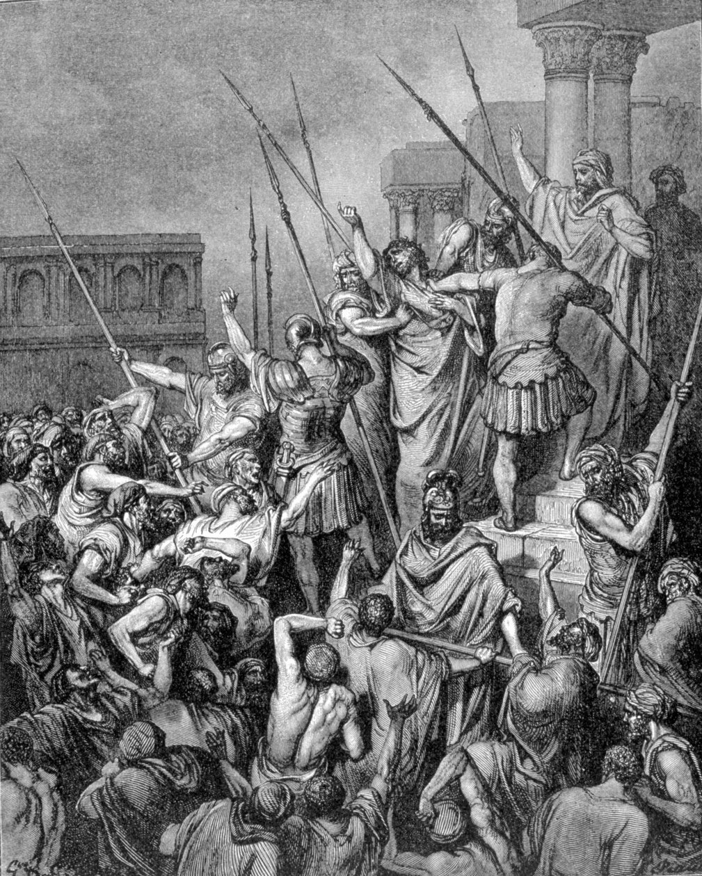 Saint Paul blir stanset i Jerusalem. 1800-talls gravering. av Unknown artist