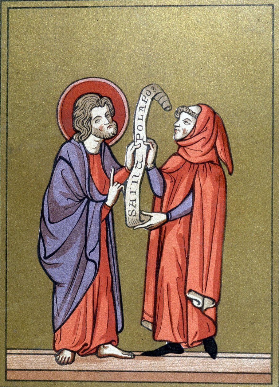 Saint Paul mottar sitt oppdrag fra Kristus - fra dokument fra 1200-tallet av Unknown artist