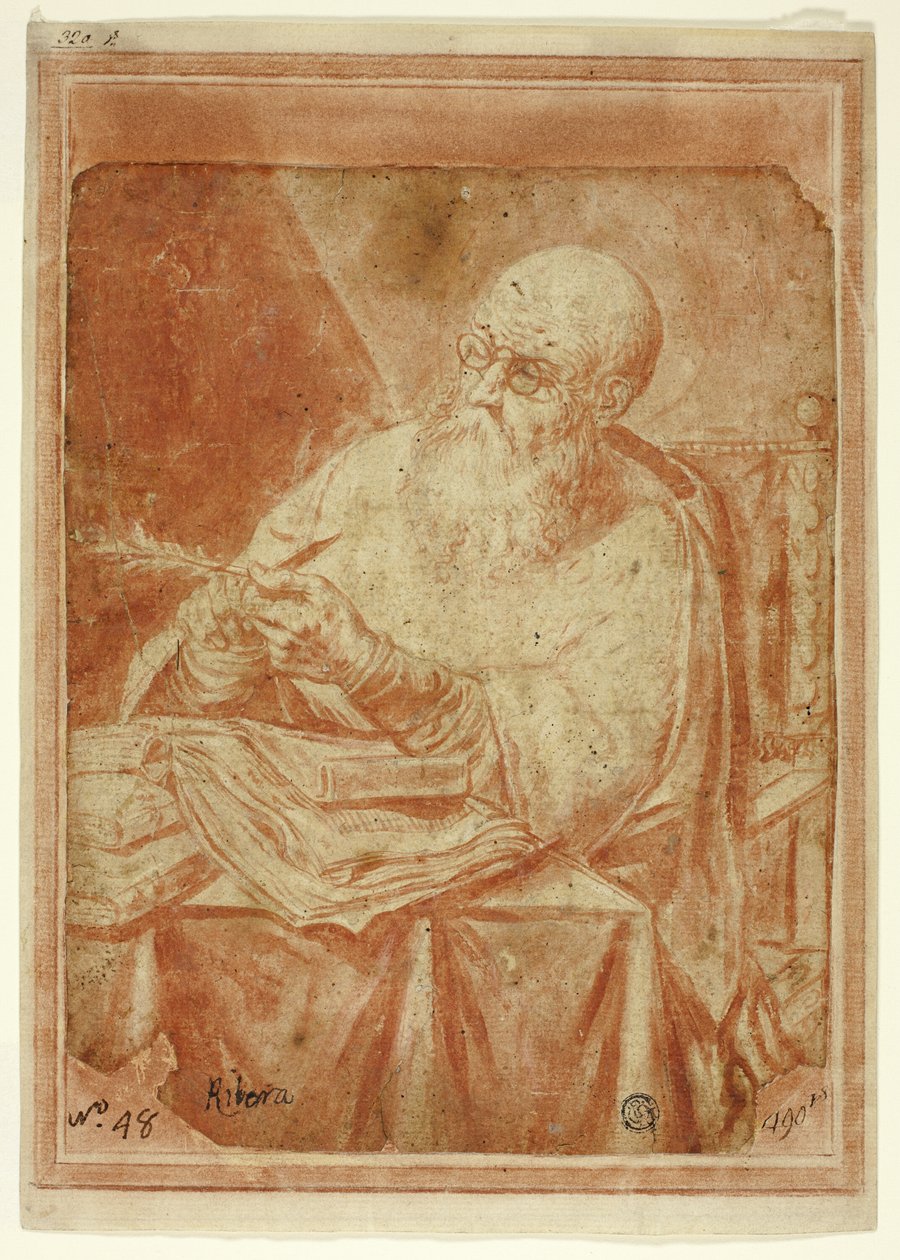 Saint Sharpening a Pen av Unknown artist