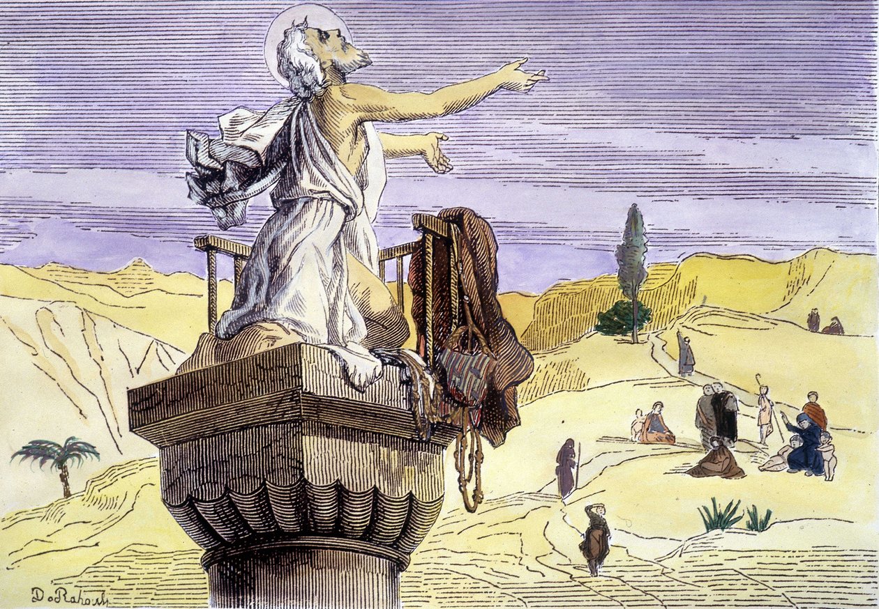 Saint Simeon stilitten forkynner på en kolonne. av Unknown artist