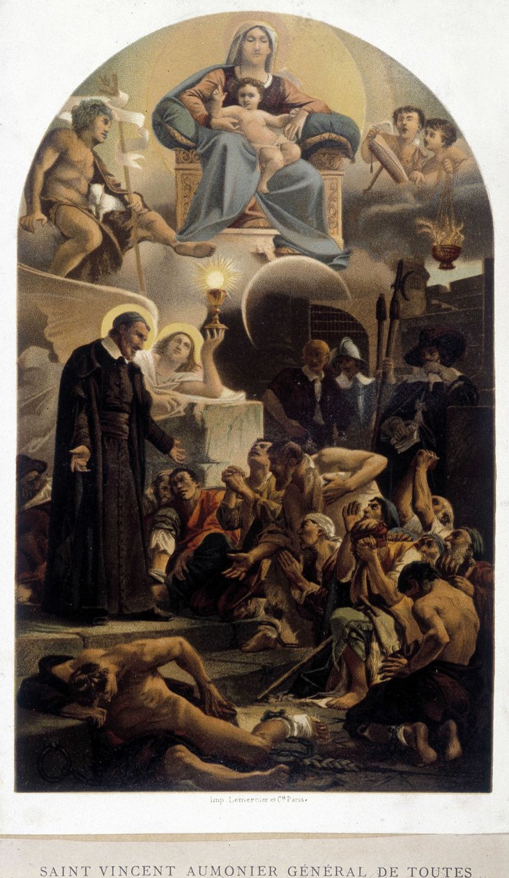 Saint Vincent de Paul kapellan general for de fattige (med jomfru og Jesusbarnet) - fra ca. av Unknown artist