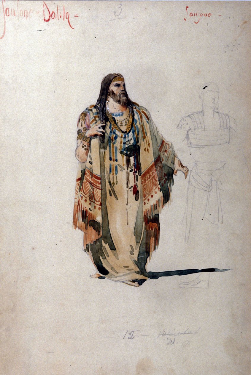 Samson-kostyme for operaen "" Samson and Dalila"" av Camille Saint Saens (Saint-Saens). 1877 av Unknown artist