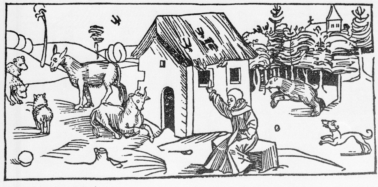 San Marinus. Gravering fra “Lives of the Saints - Summer part” (The Book of the Saint) av Jacobus (James) av Voragine (1228-1298). Lübeck 1488. av Unknown artist