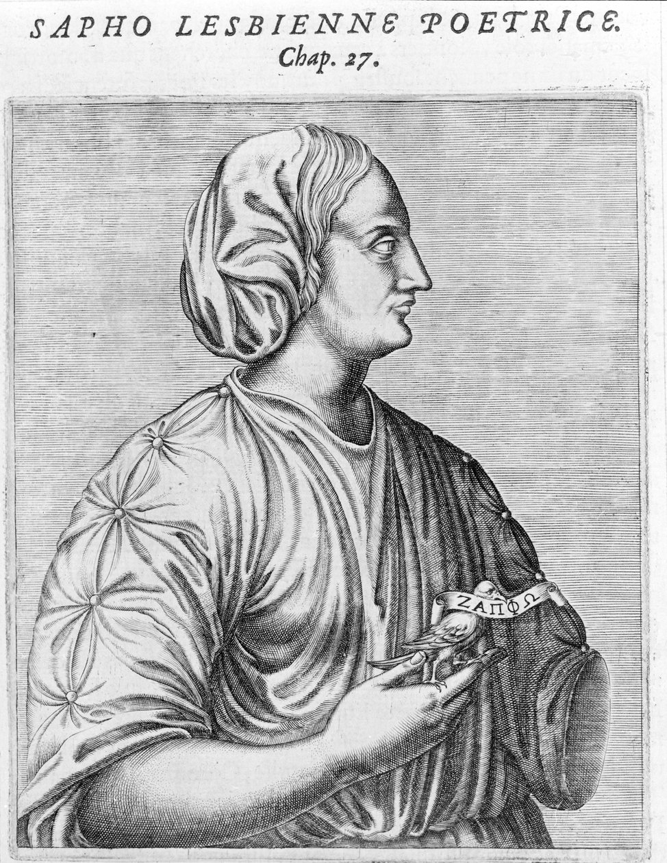 Sapho (Sappho) poet og lesbisk. 1700-talls gravering. av Unknown artist