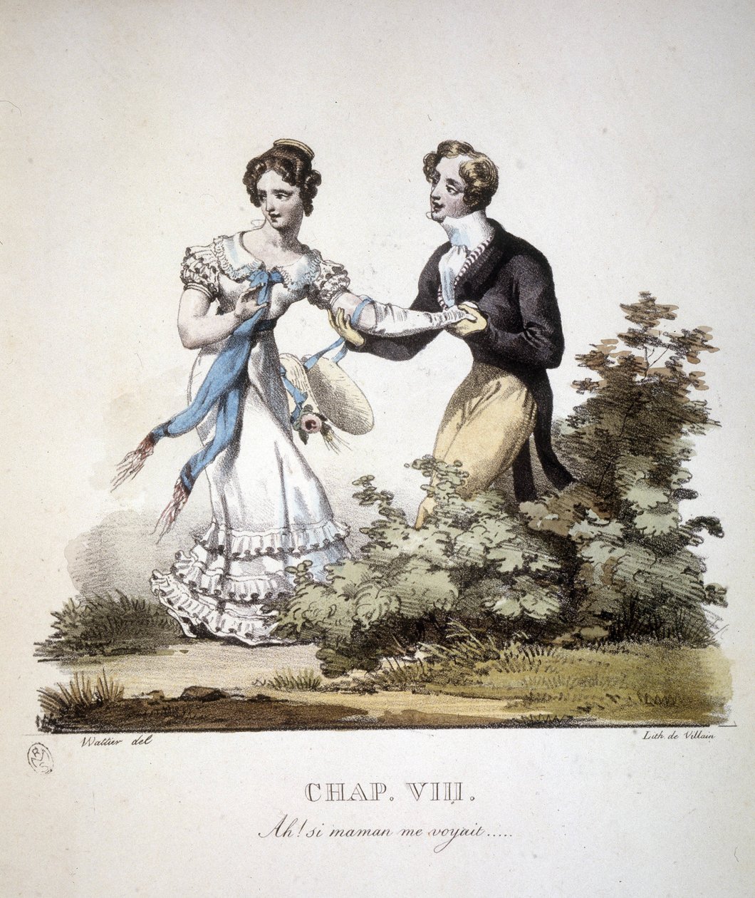Scene med høflig kjærlighet mellom to unge menn. v. 1820. av Unknown artist