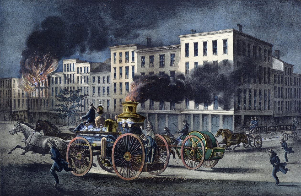 Scene av dagliglivet til amerikanske brannmenn av Unknown artist