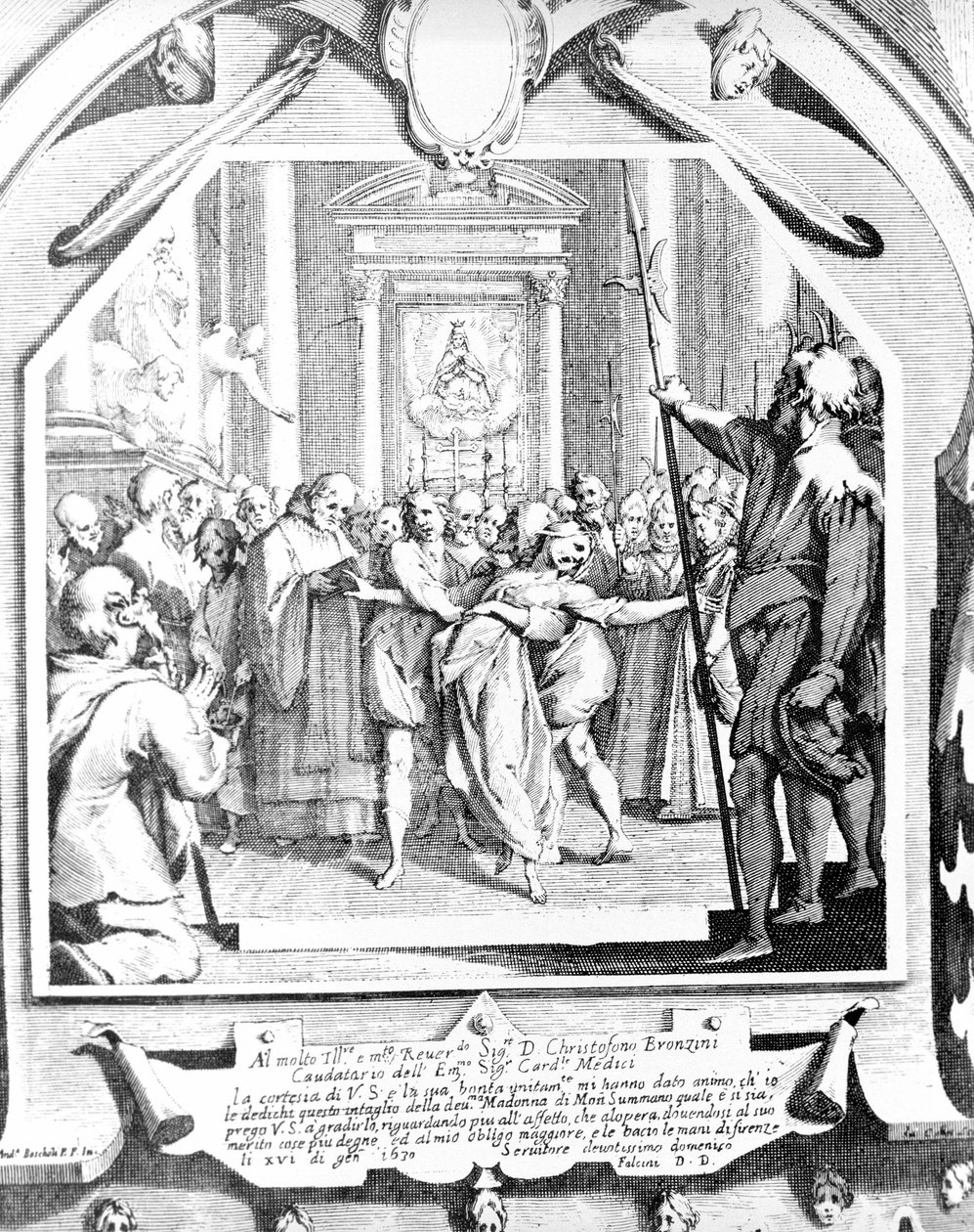 Scene med eksorcisme av en kvinne besatt ved bruk av Madonna av Monsummano i 1630. av Unknown artist