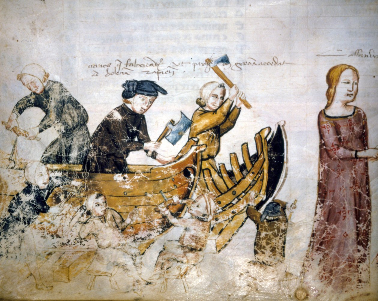 Scene for skipsbygging på 1200-tallet. av Unknown artist