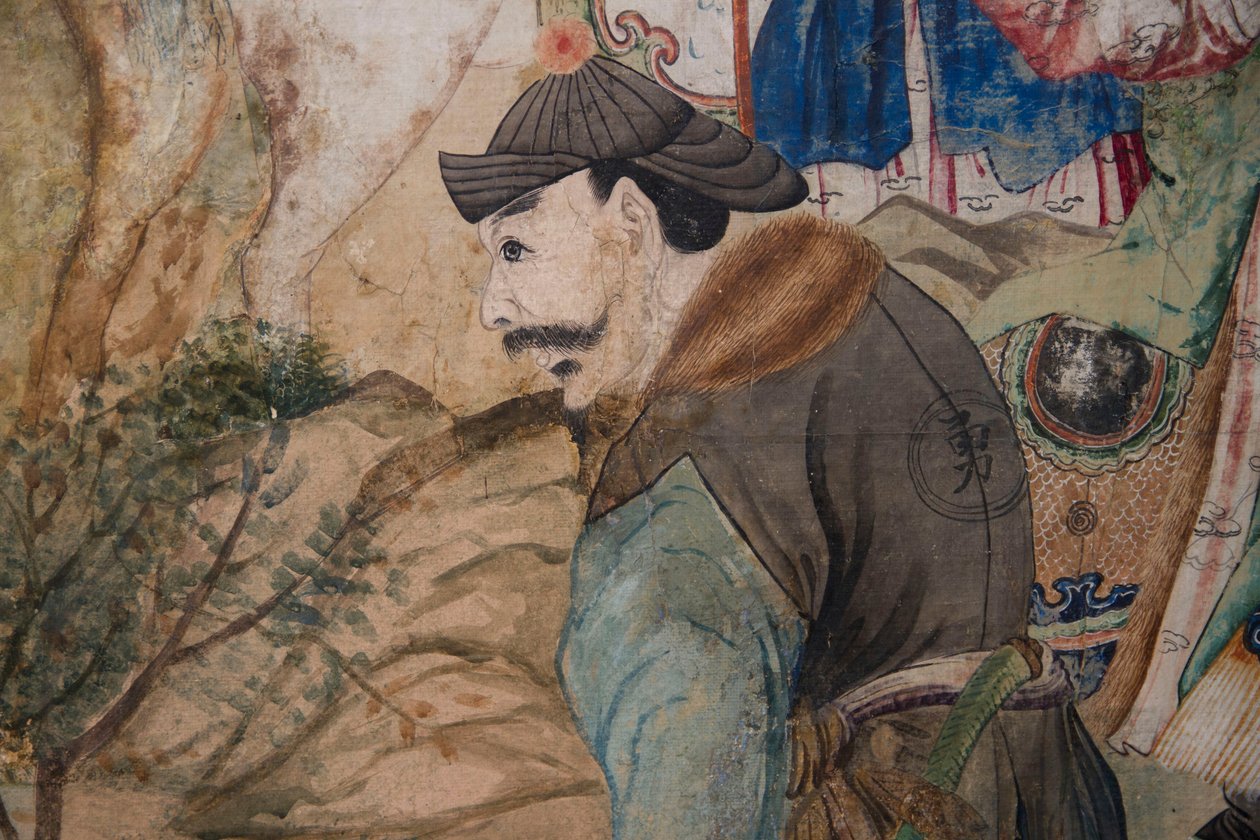 Scener av hverdagslivet i Kina, detalj av det kinesiske tapetet, kinesisk skap, jaktresidens, av Filippo Juvarra (1678-1736), Stupinigi, Piemonte, Italia av Unknown artist