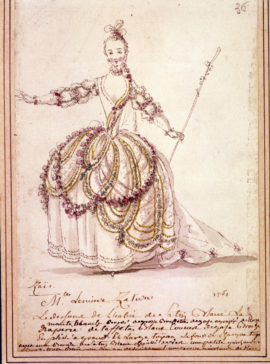 Scenografi: kostymetegning for pastoralen "" Zais" av Jean Philippe (Jean-Philippe) Rameau (1683-1764) 1761. Akvarell. av Unknown artist