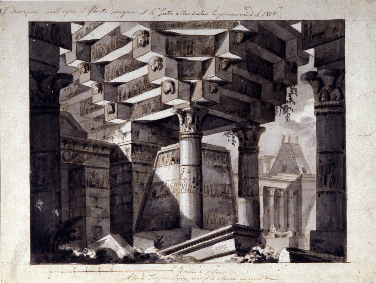 Scenografi for "" The enchanted flute"" av W. A. Mozart. La Scala 1896 av Unknown artist