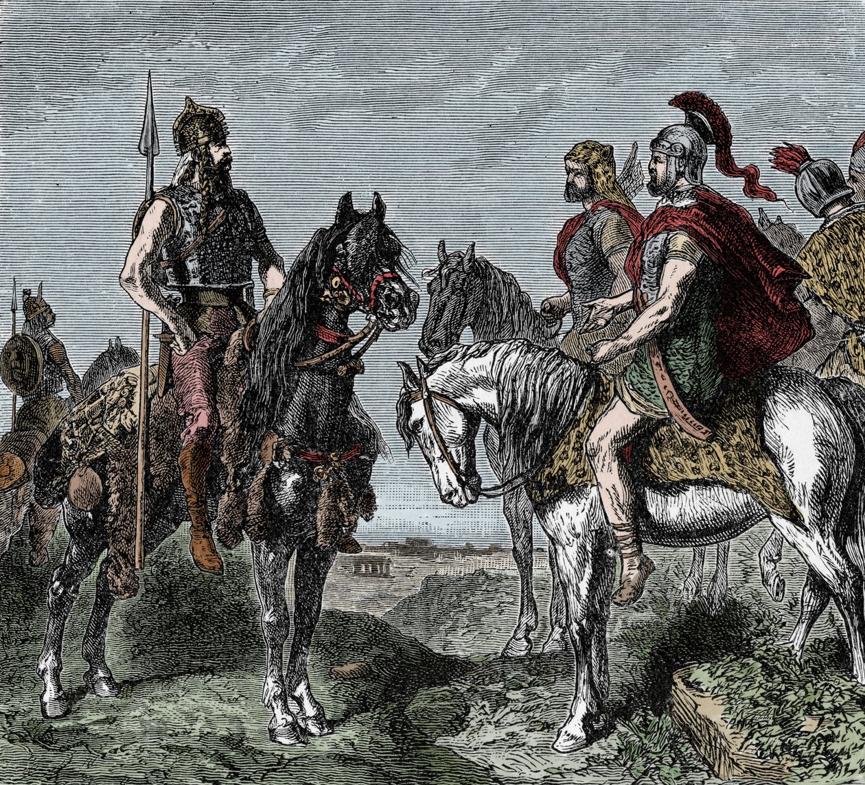 Andre puniske krig: gallere nekter å reise seg til fordel for Hannibal - andre puniske krig (218–202 f.Kr.): gallere nekter å engasjere seg med Hannibal Barca (247–181 f.Kr.) av Unknown artist