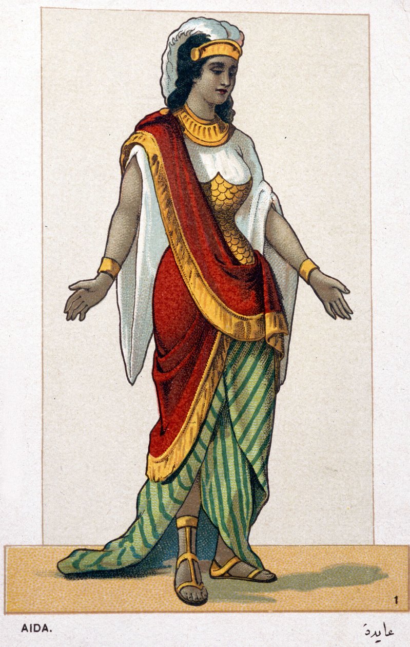 Serie med kromolitografier av operakostymer i anledning den første representasjonen av Aida av Giuseppe Verdi: Aida. 1872 av Unknown artist