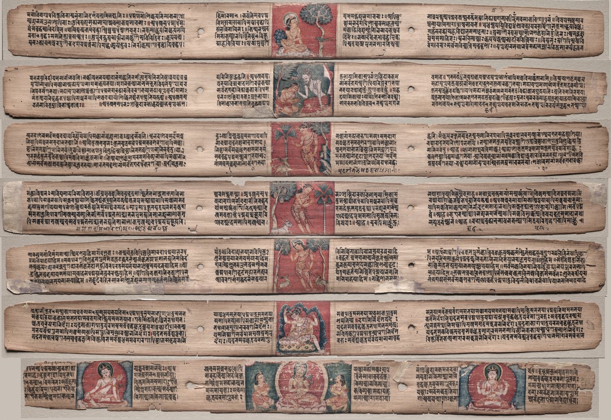 Syv blader fra et manuskript av Gandavyuha-sutra (Skriften til Supreme Array) av Unknown artist