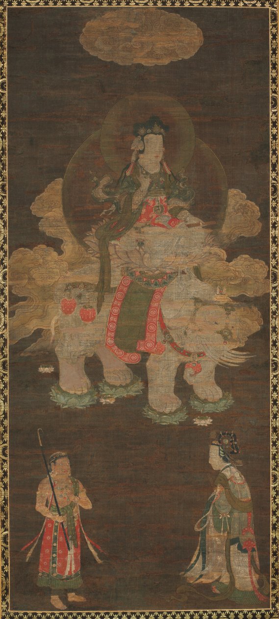 Shakyamuni Triad: Buddha deltatt av Manjushri og Samantabhadra (Bodhisattva med elefant) av Unknown artist