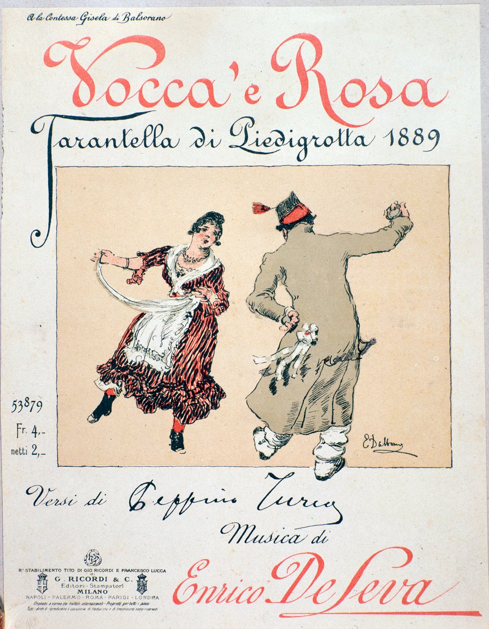 Nodecover av tarantellaen Vocca e Rosa av Enrico de Leva av Unknown artist