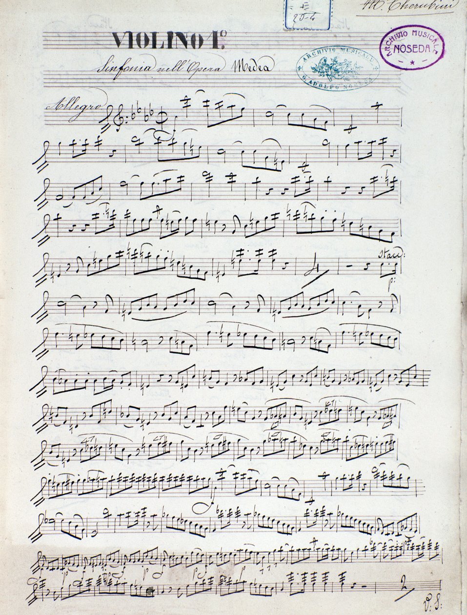 Noter for den første fiolinen til Medea, opera av Luigi Cherubini av Unknown artist