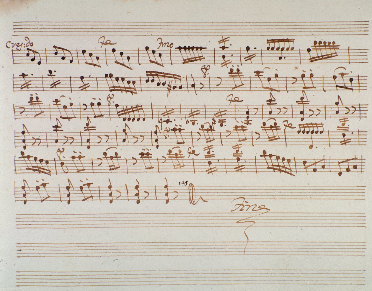 Noterside for den første fiolinen i åpningen av Mithridate, King of the Pont, opera av Mozart (1770) av Unknown artist