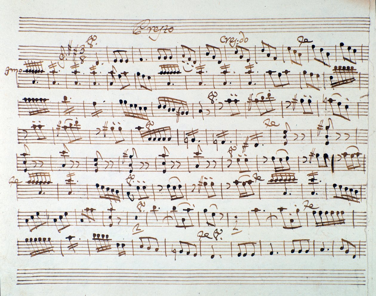 Noterside for den første fiolinen i åpningen av Mithridate, King of the Pont, opera av Mozart (1770) av Unknown artist