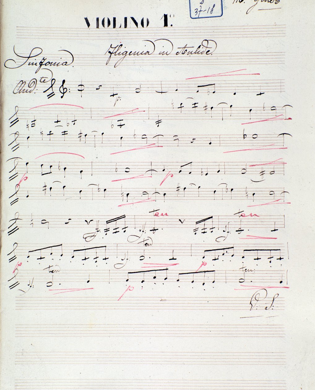 Noter for den første fiolinen til Iphigenie en Aulide, opera av C. W. Gluck, ca. 1774 av Unknown artist