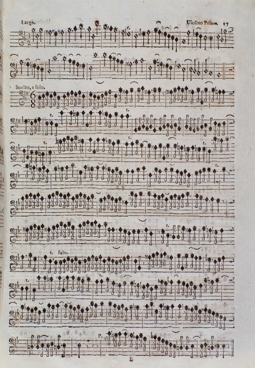 Noterside for fiolinen i Sinfonia da chiesa og to fioliner av Francesco Manfredini av Unknown artist