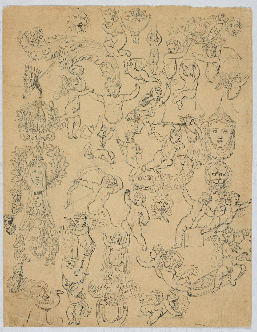 Ark med putti og studier etter antikken av Unknown artist