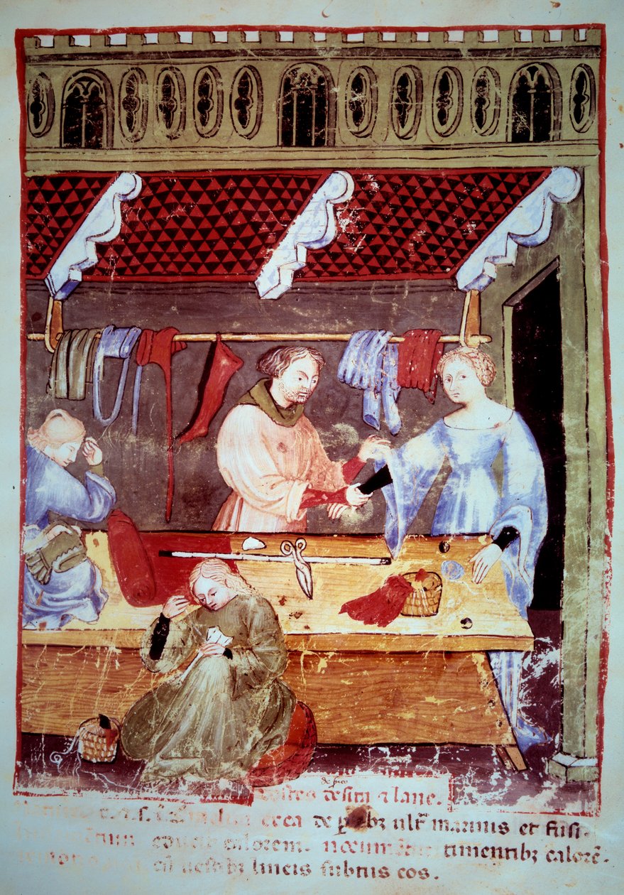 Butikk og syverksted. Belysning fra melking av medisin og diett "" Tacuinum sanitatis"" av Unknown artist