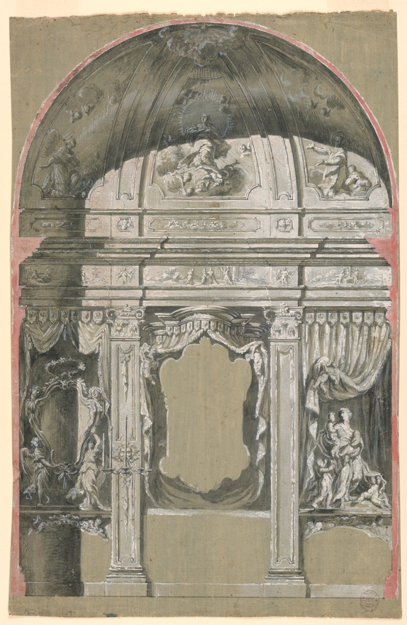 Sidekapell, med figurer av nestekjærlighet, jomfruen og hellige av Unknown artist