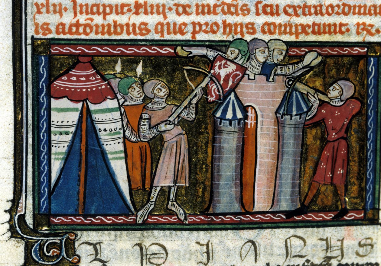 Beleiring av et slott. Miniatyr fra et manuskript fra 1200-tallet. Milano, Biblioteca Trivulziana. av Unknown artist