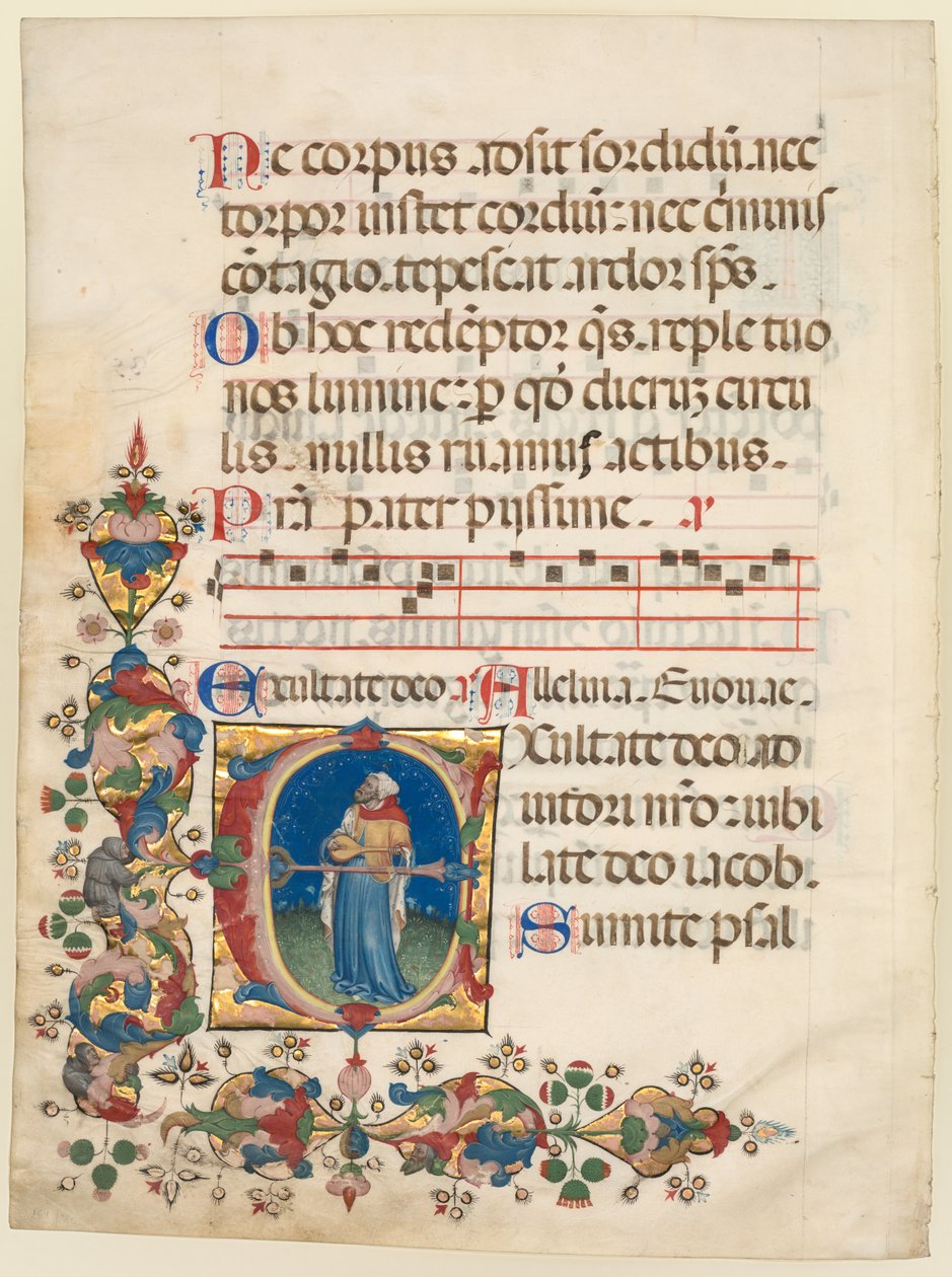 Single Leaf Excised from a Choir Psalter: Initial E[xultate Deo] with King David Playing the Lute (Salme 80) av Unknown artist