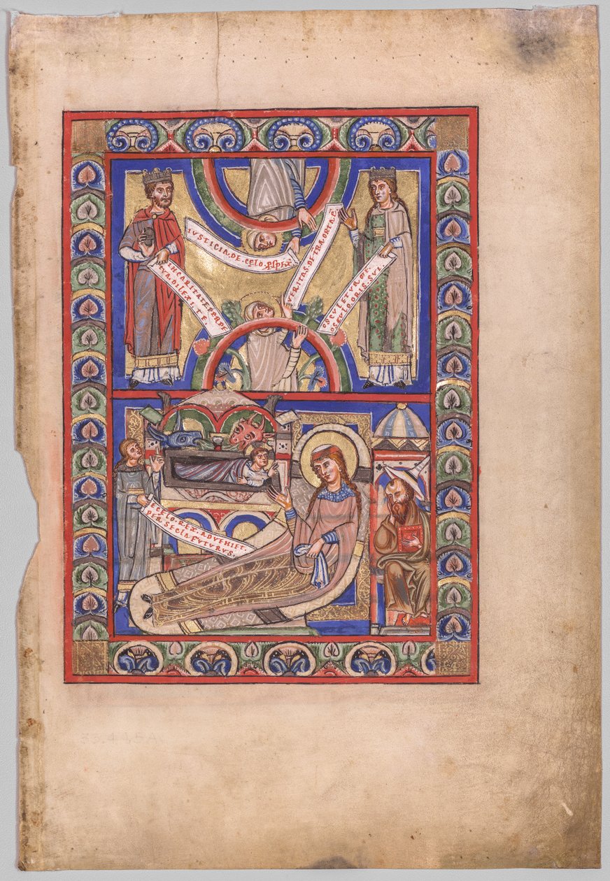 Enkeltblad skåret ut fra en evangeliebok: Fødselen (recto) av Unknown artist