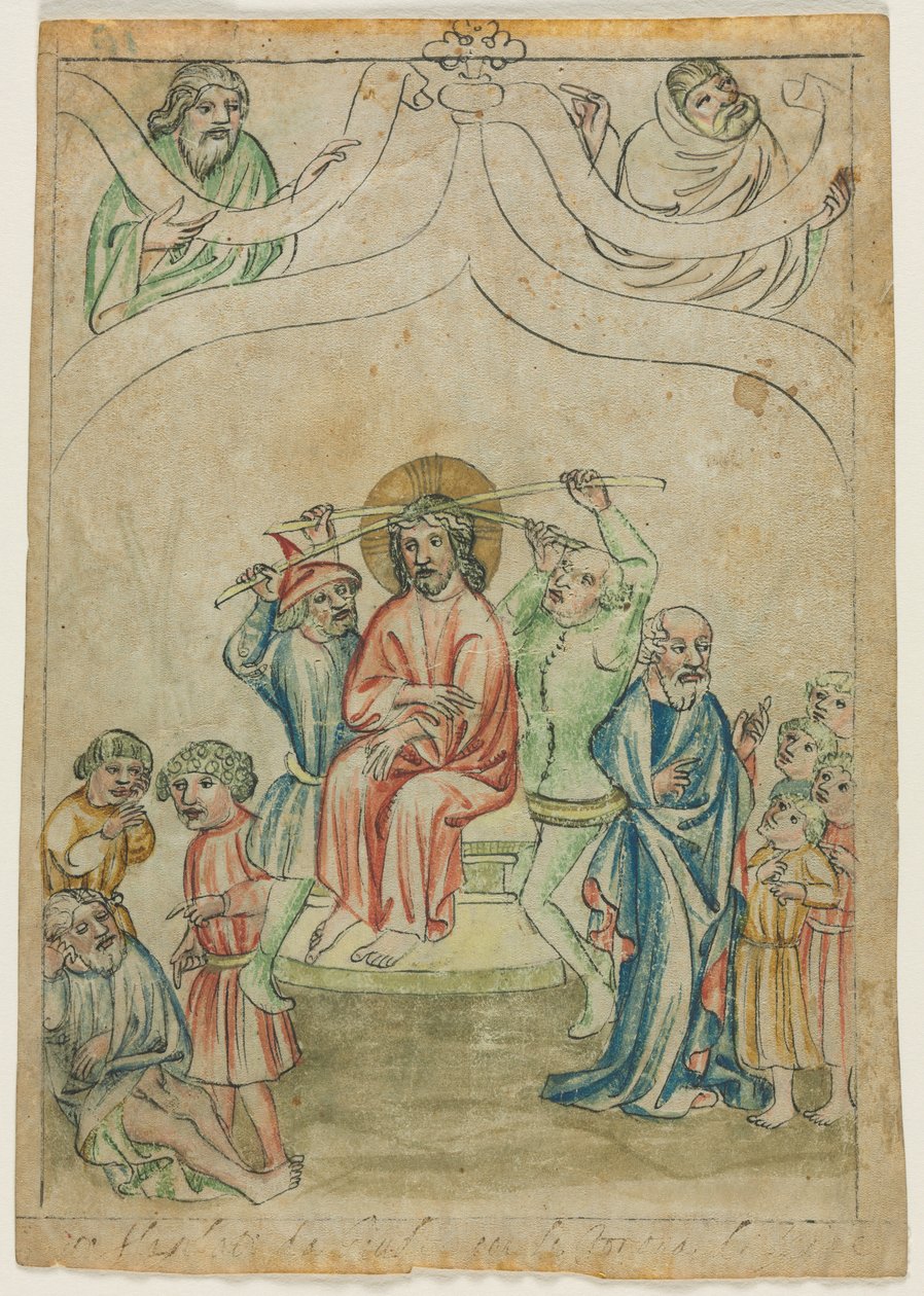 Single Leaf from a Biblia Pauperum: Christ Crowned with Thorns (recto) av Unknown artist