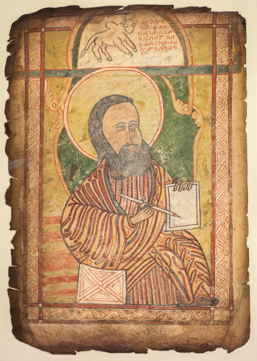 Enkelt blad fra en evangeliebok med et portrett av St. Luke av Unknown artist