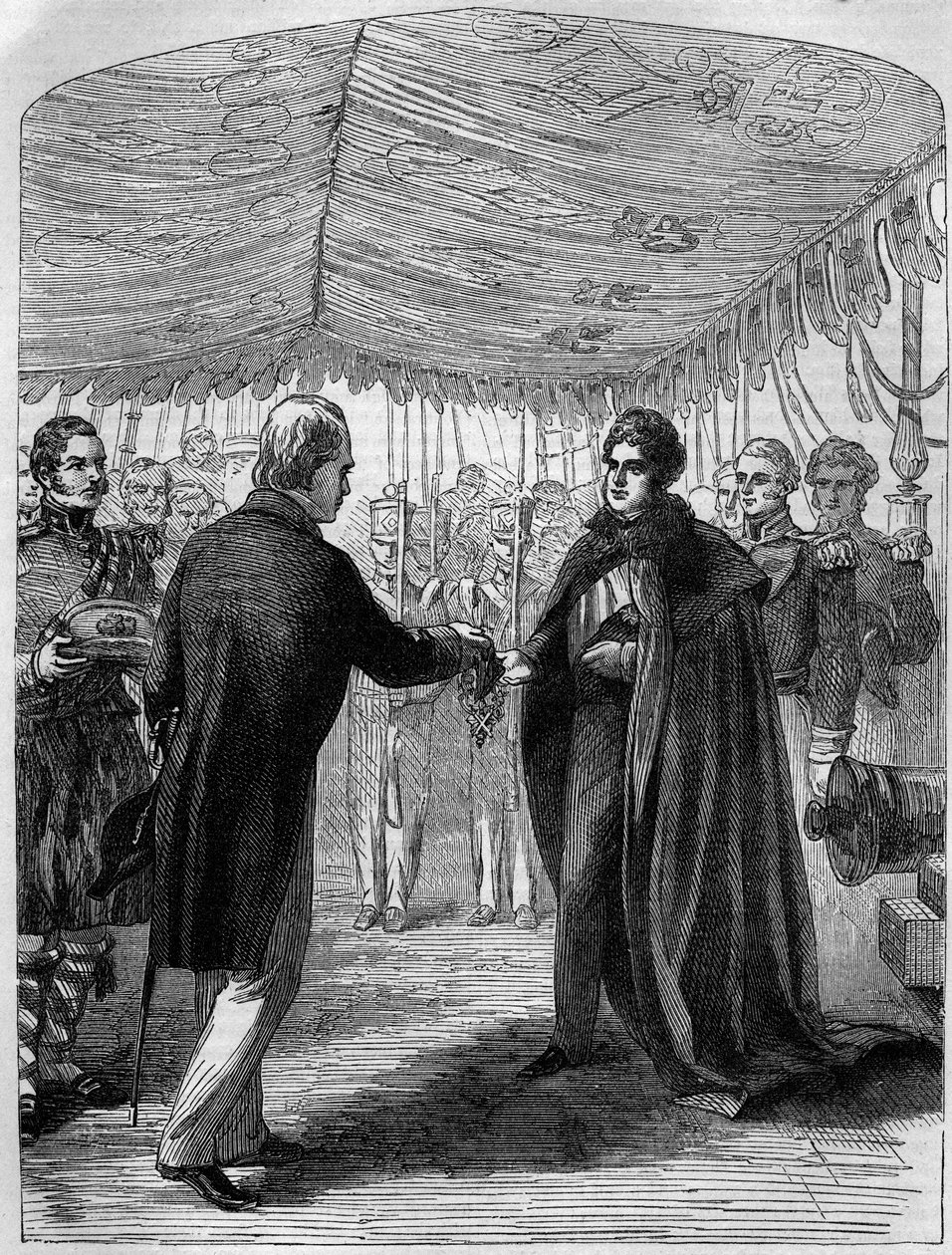 Sir Walter Scott presenterer korset av St. Andrew til kong George IV av Unknown artist