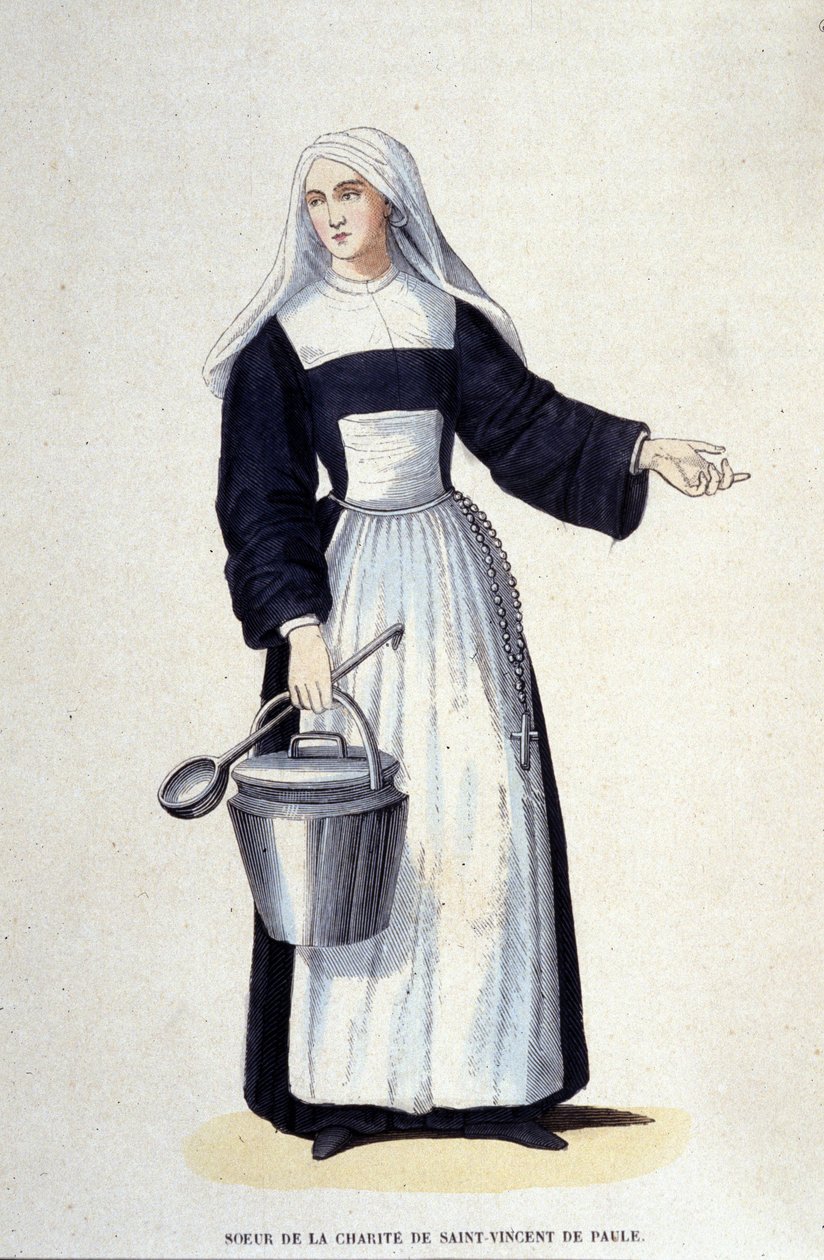Søster til Charity of Saint Vincent de Paul. Gravering fra et album på religiøse ordre, Paris av Unknown artist